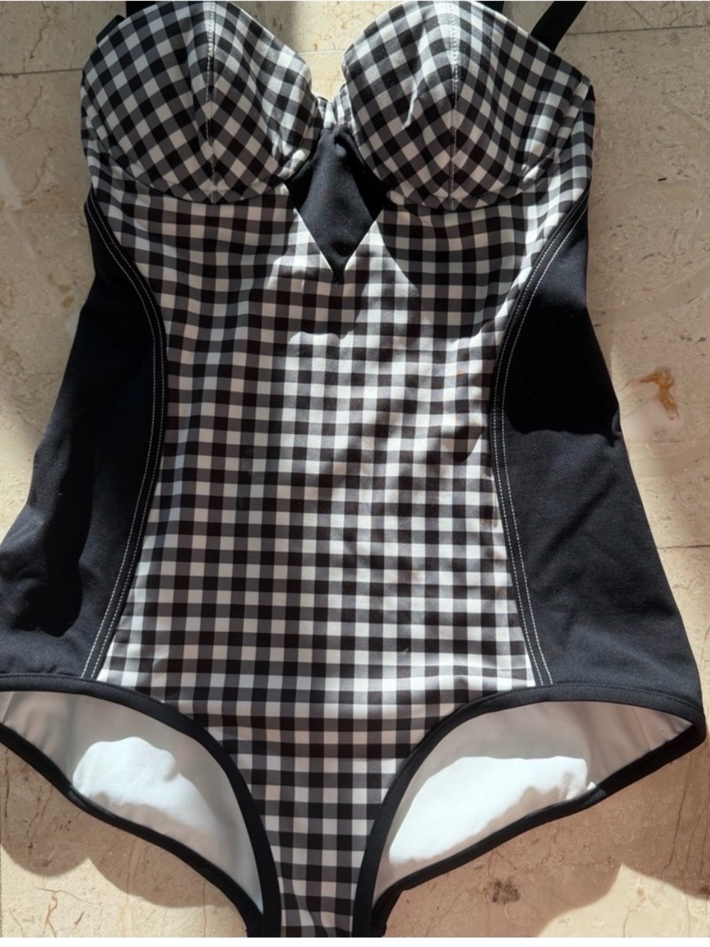 Burberry Black and White Gingham One-Piece Swimsuit
